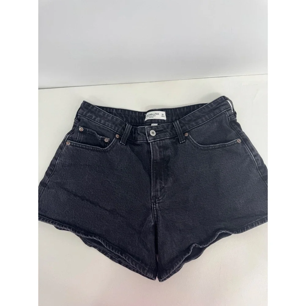Abercrombie & Fitch A Line Shorts Mid Rise Denim Sz 30 Black Cutoffs Curve Love